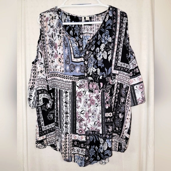 Cato black, white & pink cold shoulder blouse - Picture 1 of 11